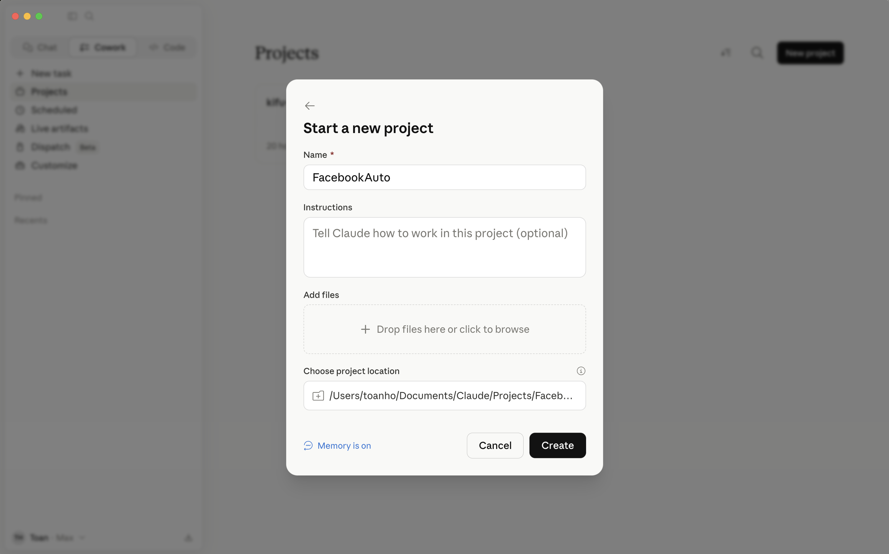 Project Facebook Auto sau khi tạo
